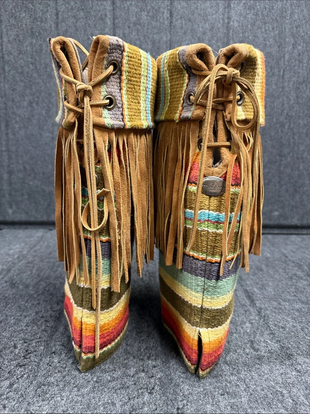 Boot Rugs Fringed Striped Knit Leg Warmers in Brown Multi - Brand Unidentified